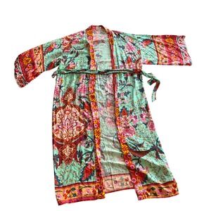 Bindiya New York Boho Floral Kimono Robe Mint Green Pink‎ Red Peacock Print